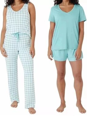 Eddie Bauer Mint Two-Piece Sleep Set - Tank & Pants + V-Neck Top & Shorts